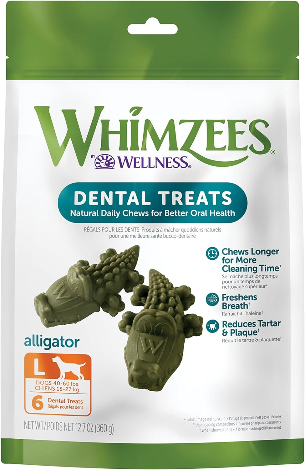 WHIMZEES Alligator Dental Dog Treats, Value Bag, Large (18-27Kg Dogs), Natural Daily Dental Chews (Pack of 6) image number 4