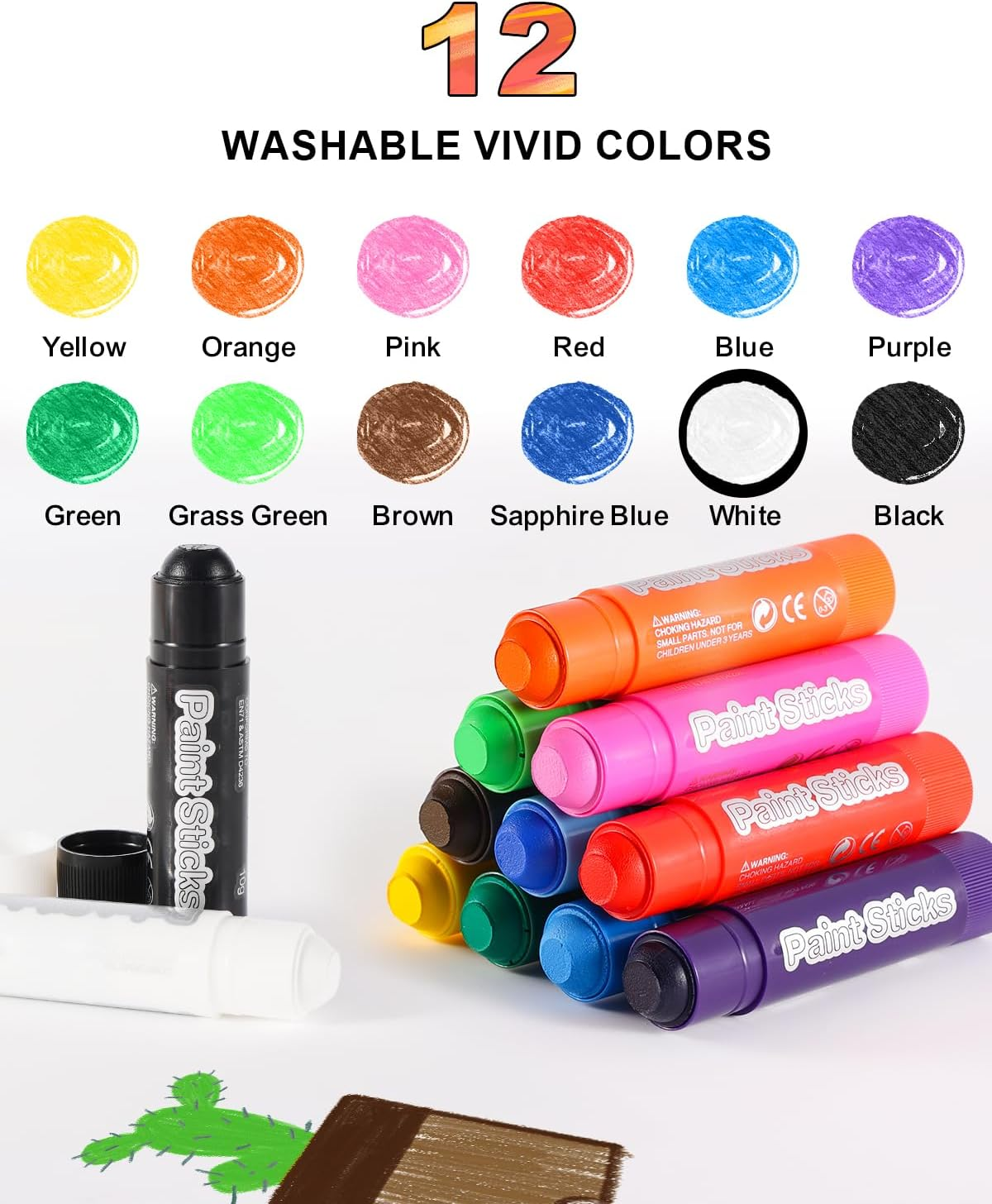 Roizefar Tempera Paint Sticks Kit,12 Colors Paint Sticks, Quick Drying, Safe and Washable Paints Crayons for Kids, Suitable for Paper, Wood, Canvas image number 6