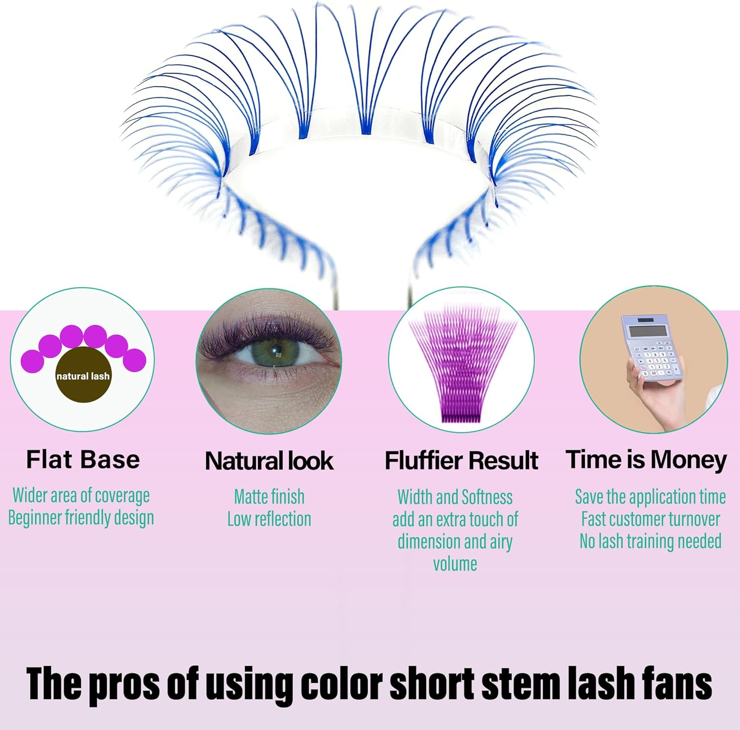 Colored Premade Fans Eyelash Extension Short Stem Volume Lash Extensions 5D Pink Blue Purple Brown 352 Clusters (Purple, 5D 0.07 D 8-15Mm MIXED) image number 5