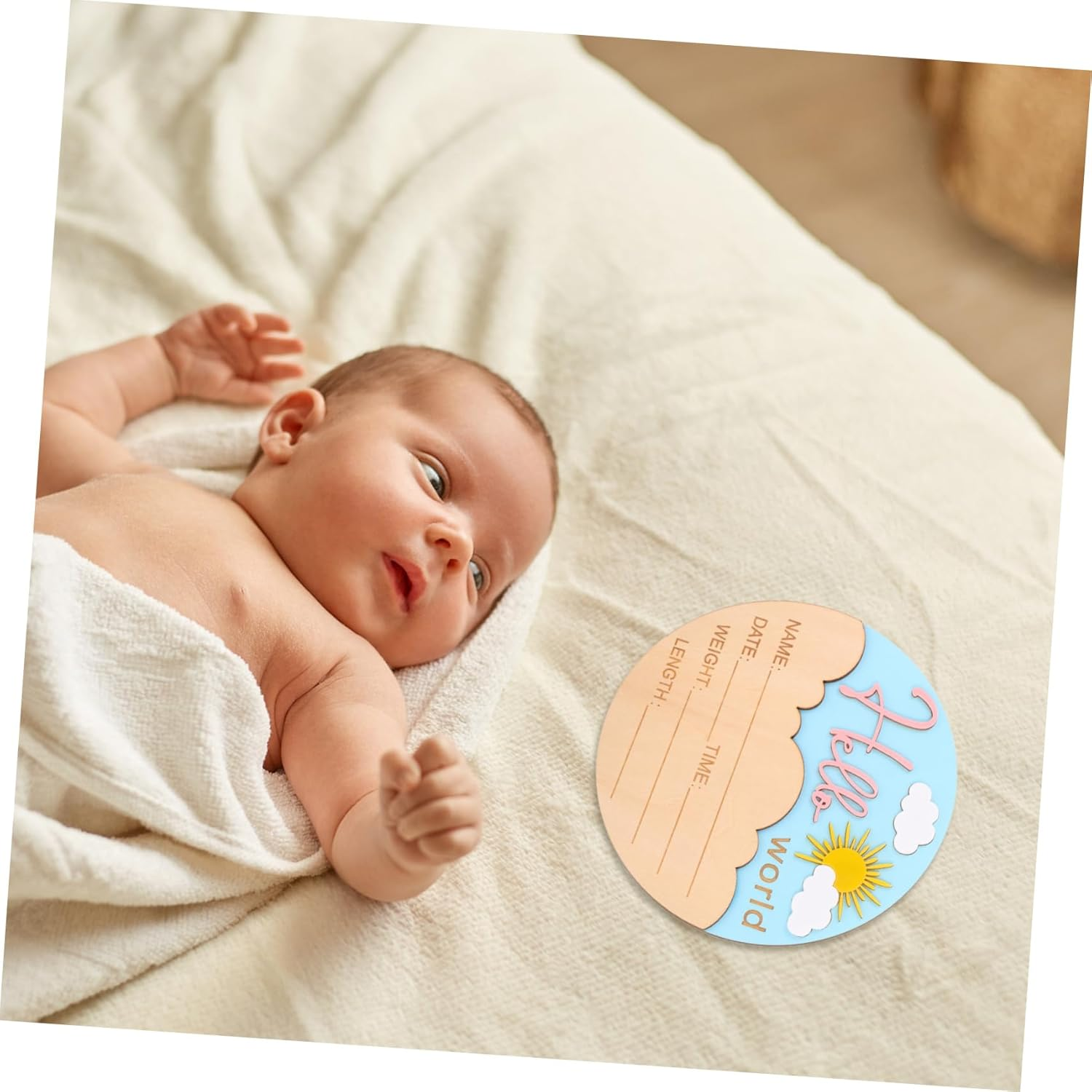 BESPORTBLE round Name Plaque for Photo Props for Shower Nursery Safe Smooth Finish Keepsake for Newborn Boys - Multi image number 3