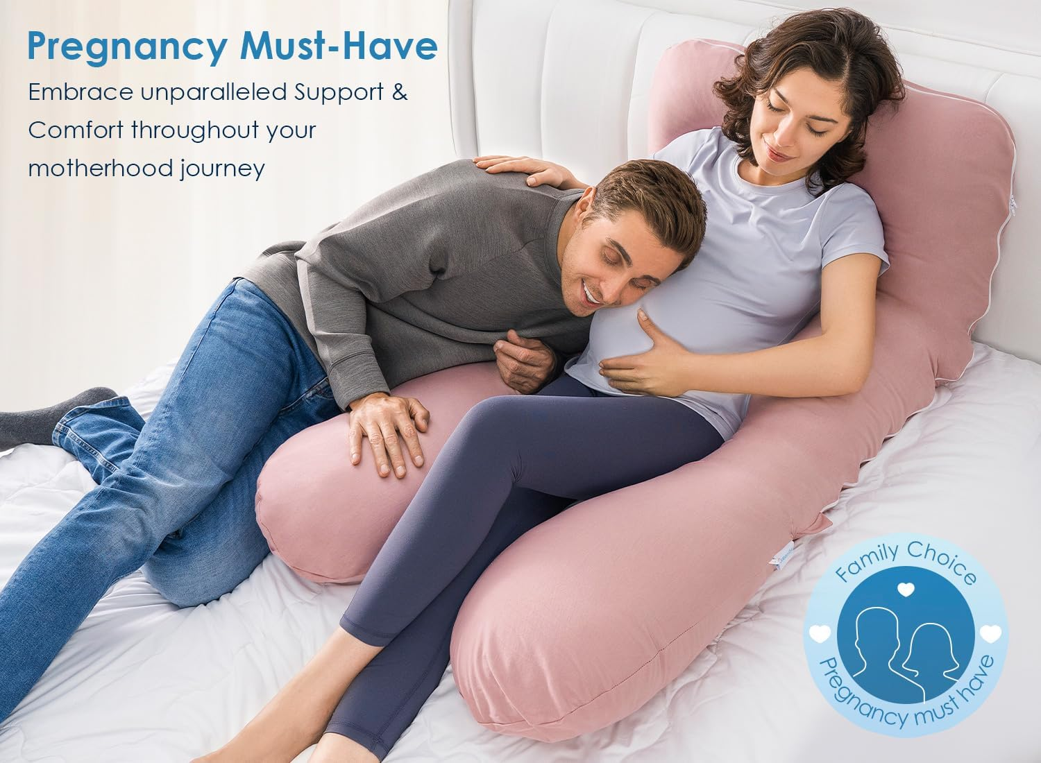 QUEEN ROSE Pregnancy Pillows for Sleeping, Cooling U Shaped Body Pillow, Maternity Pillow for Pregnant Women, Pink image number 2