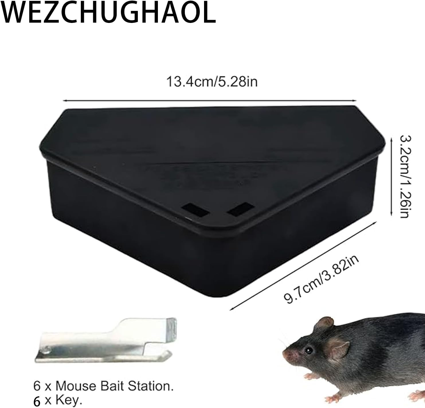 WEZCHUGHAOL Rodent Bait Station &ndash; 6Pcs Triangular Mouse Trap with 6 Keys (Black PP, Indoor Use for Home, Restaurant, Hotel)