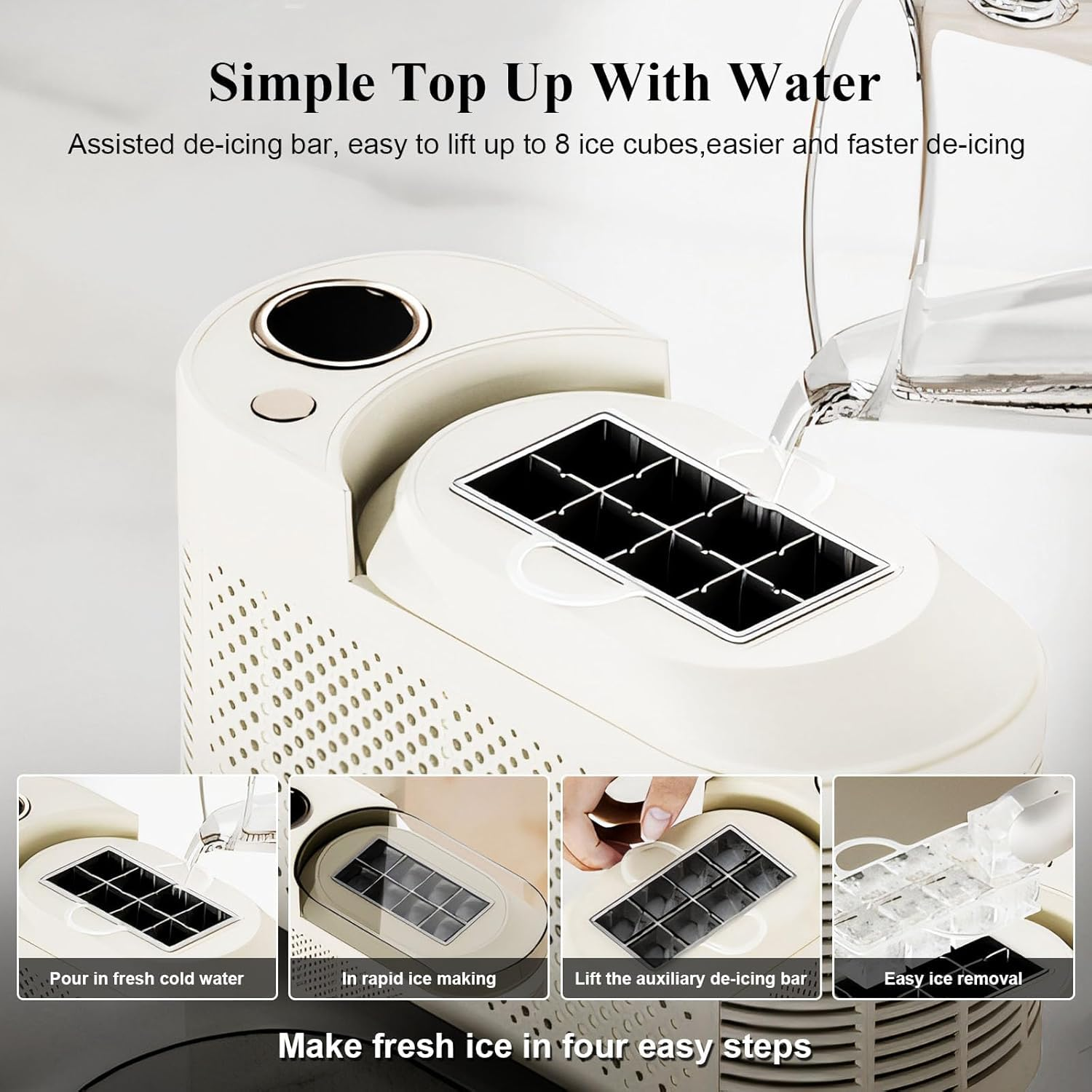 Portable Countertop Ice Maker Machine with Ice Tongs, 8 Cubes in 10 Mins, Compact Mini Ice Maker for Home/Camping/Office Bar/Party image number 2