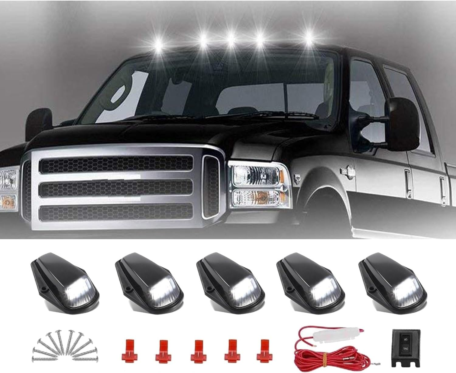 HOCOLO Amber LED Cab Marker Lights Roof Top Running Clearance Lights for Truck SUV Pickup (Black Smoked Lens with T10 Amber Light)