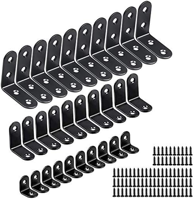 30 Sets Corner Brackets Stainless Steel Angle Code L-Shaped Right Angle Bracket 90 Degree Angle Bracket Fastener with 80 Screws (10Pcs-40Mm/10Pcs-30Mm/10Pcs-20Mm) image number 3