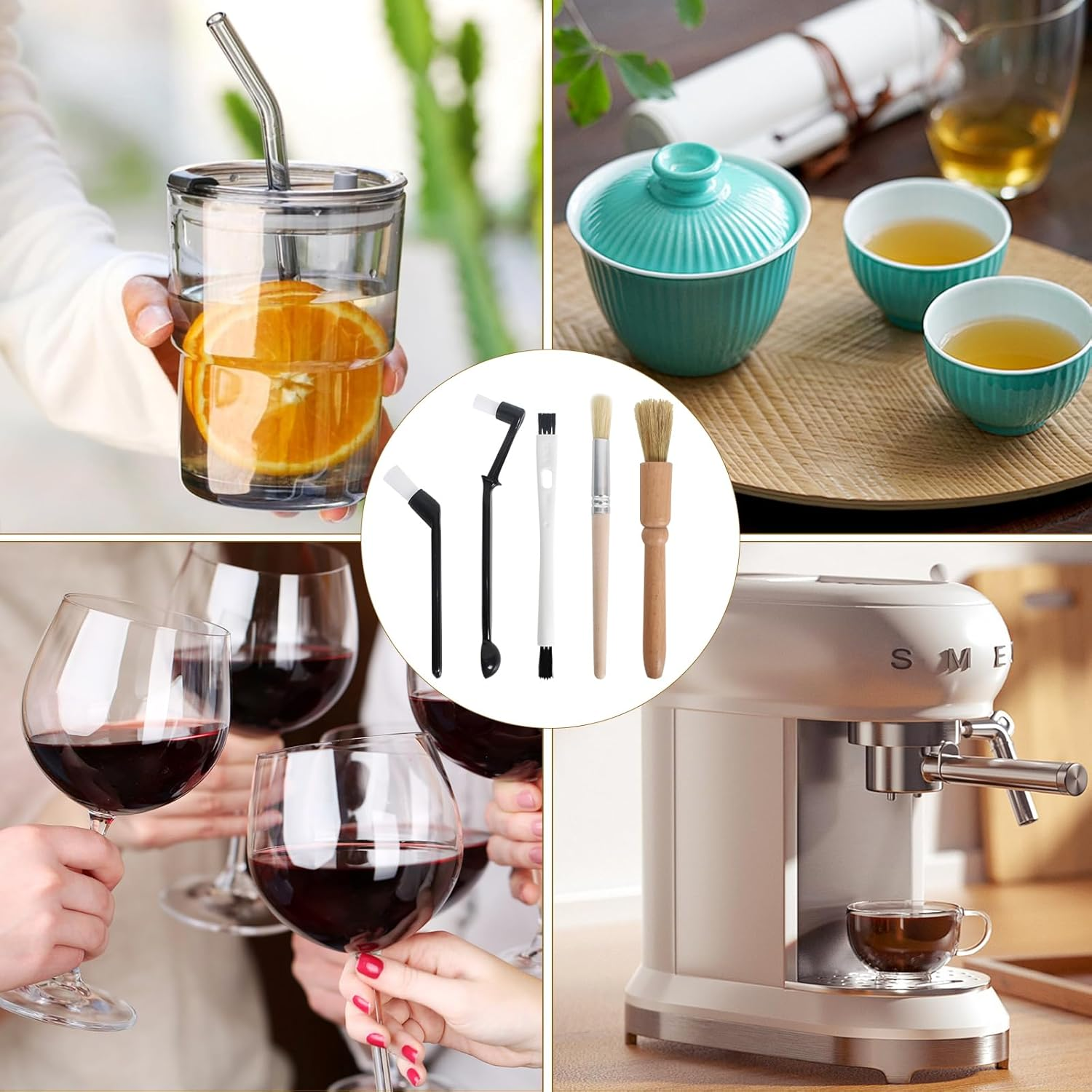 Coffee Machine Cleaning Set,5Pcs Coffee Grinder Brush with Spoon,Espresso Machine Cleaning Tool in Solid Wood,Ground Coff Cleaning Brush,For Bar,Bottle Teapot Nozzle & Air Blower image number 3