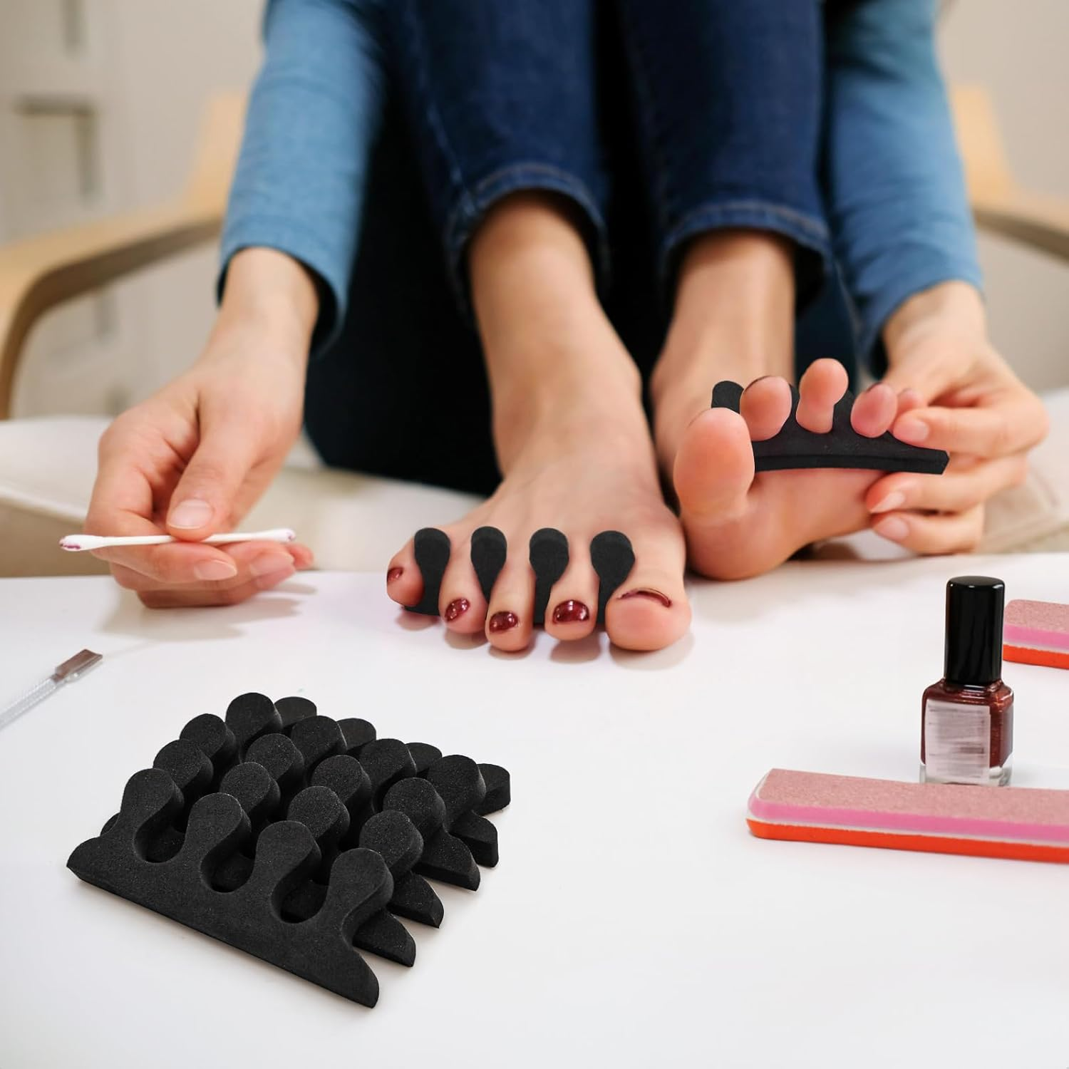 Covzoe 600 Pieces/300 Pair Toe Separators Kit, Sponge Toe Spacers Pedicure Tool for Women, Toe Spreaders Finger Dividers for Nail Art Painting Polishing Spa image number 5