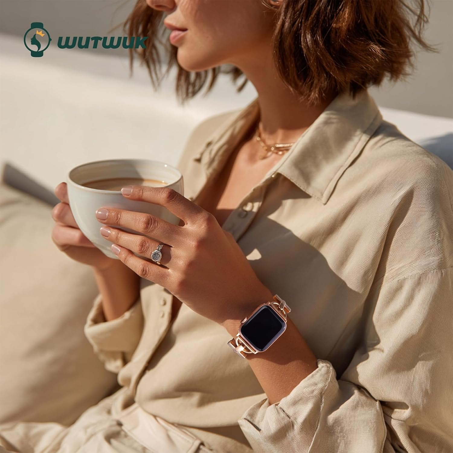 Wutwuk Leather Band Compatible with Apple Watch 42Mm(S10/11) 41Mm 40Mm 38Mm, Replacement Genuine Leather Strap with D-Shape Metal Buckle for Iwatch SE Series 11 10 9 8 7 6 5 4 3 2 1 for Women image number 2