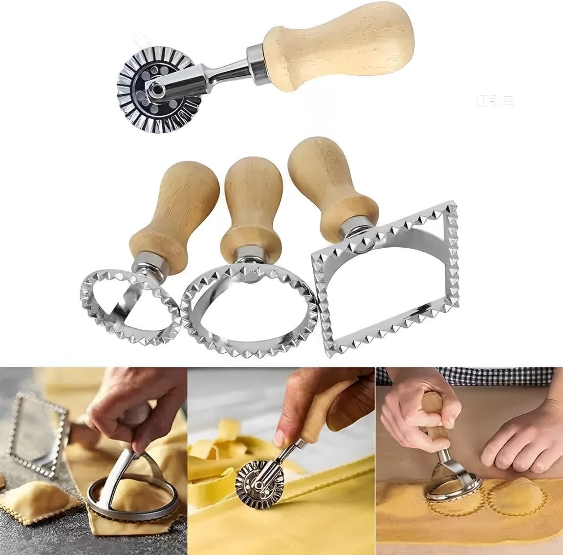 8-Piece Pasta Making Tools Set | Wooden Gnocchi Board, Pasta Cutter, Rolling Pin, Ravioli Stamps | Pasta Maker Accessories| Pizza Rolling Pin & Ravioli Press | Gnocchi Board Wood | Pasta Shape Maker image number 1