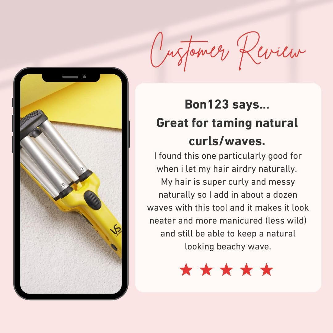 VS Sassoon Petite Style Glam Wave &ndash; Compact Triple Barrel Hair Waver for Mermaid Waves & Texture with 200&deg;C Heat, Smooth Glide Ceramic Barrels, Lightweight, Multi Voltage for Global Travel image number 5