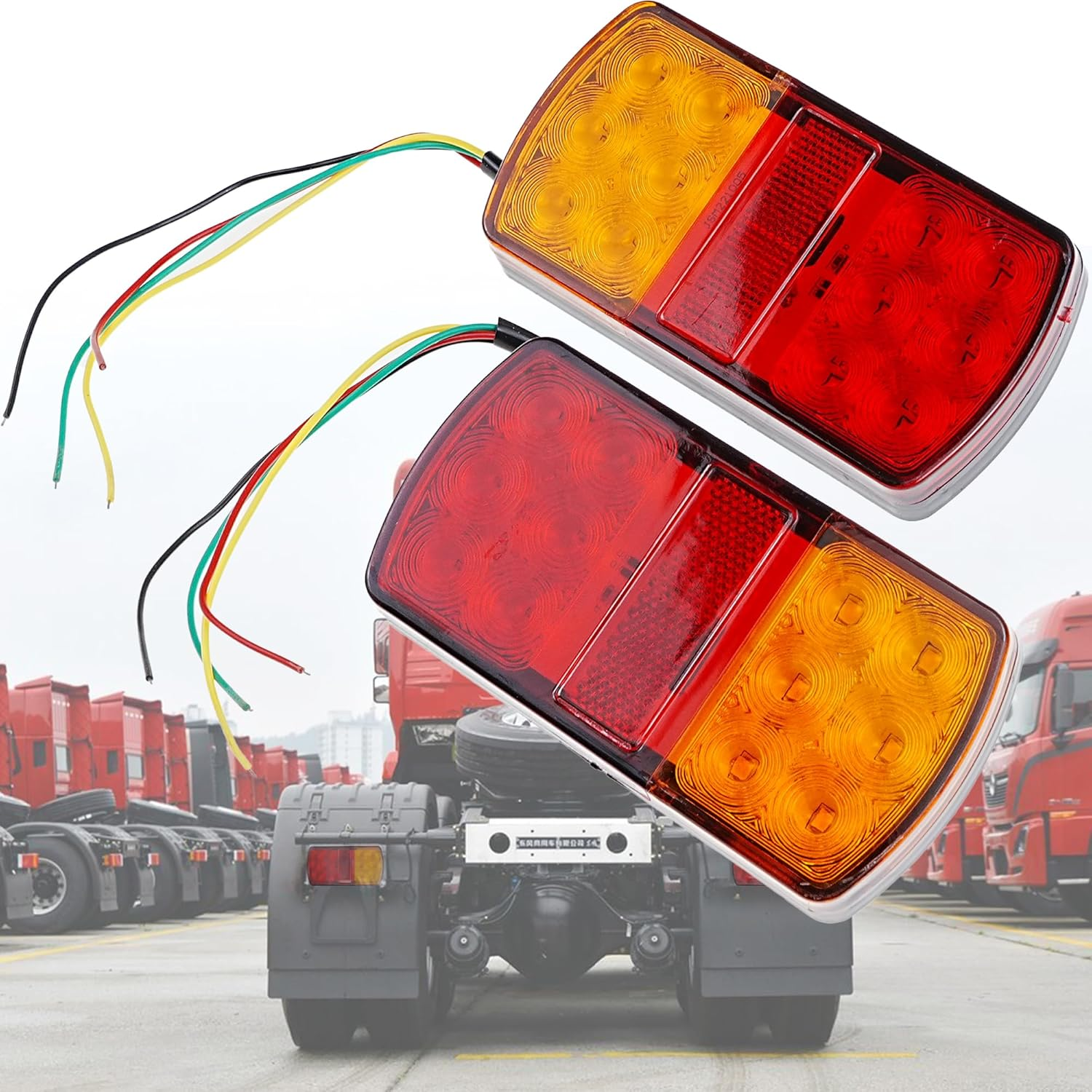 Heavy Duty Submersible Trailer Lights, 2-Pack 12-LED Stop Tail Turn Signal Lamps, Waterproof 12 Volt Durable Sealed Lighting for Trailers, Trucks, and Vans image number 1