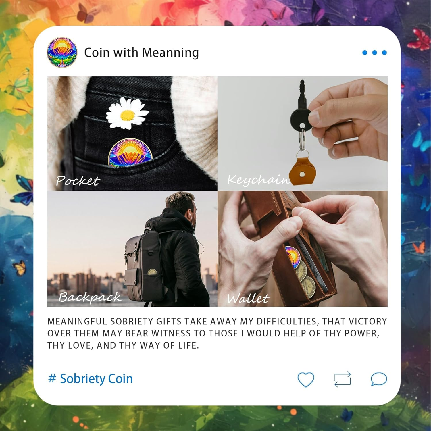 Original One Month Sobriety Coin - Recovery 1 Month View AA Coins - Na Ha AA Chips and Medallions - 1-10 Prime Sobriety Chip Alcoholics Anonymous Gifts for Men Women image number 2