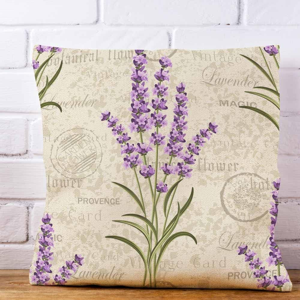 IBILIU Throw Pillow Covers Purple Flower Floral Pattern with Lavenders on Vintage Colorful Provence Aroma Cushion Pillow Case Home Decor Pillowcase 18X18 Inches image number 4