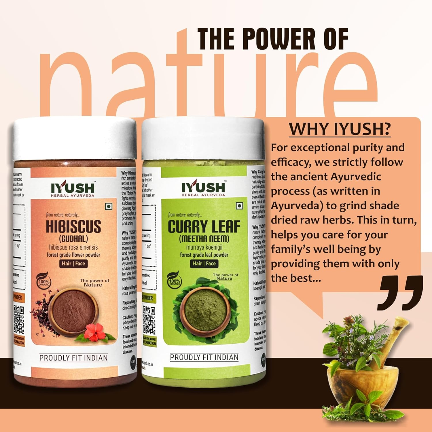 IYUSH Herbal Ayurveda Curry Leaves Powder and Hibiscus Powder for Hair Growth &ndash; 200Gm | Hair Mask for Dry and Frizzy Hair | Hair Mask for Hair Growth | Hair Volume Powder | Hair Powder | 100Gm Each image number 1
