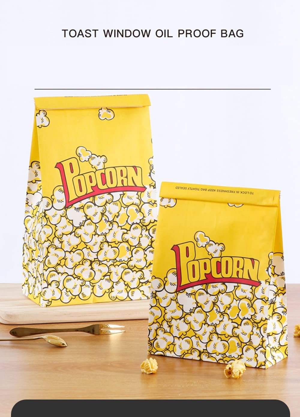 Popcorn Bags, 50 Pack Leak and Tear Resistant Yellow Paper Popcorn Bags with Tin Tie Lock Closure for Party, Popcorn Containers for Movie Night (SIZE (23 * 15 * 7CM)) image number 1