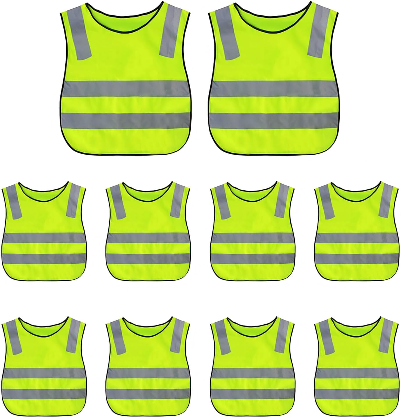 TOPTIE 10 Pack Kids Safety Reflective Vests, High Vis Construction Vest with Elastic Waistband