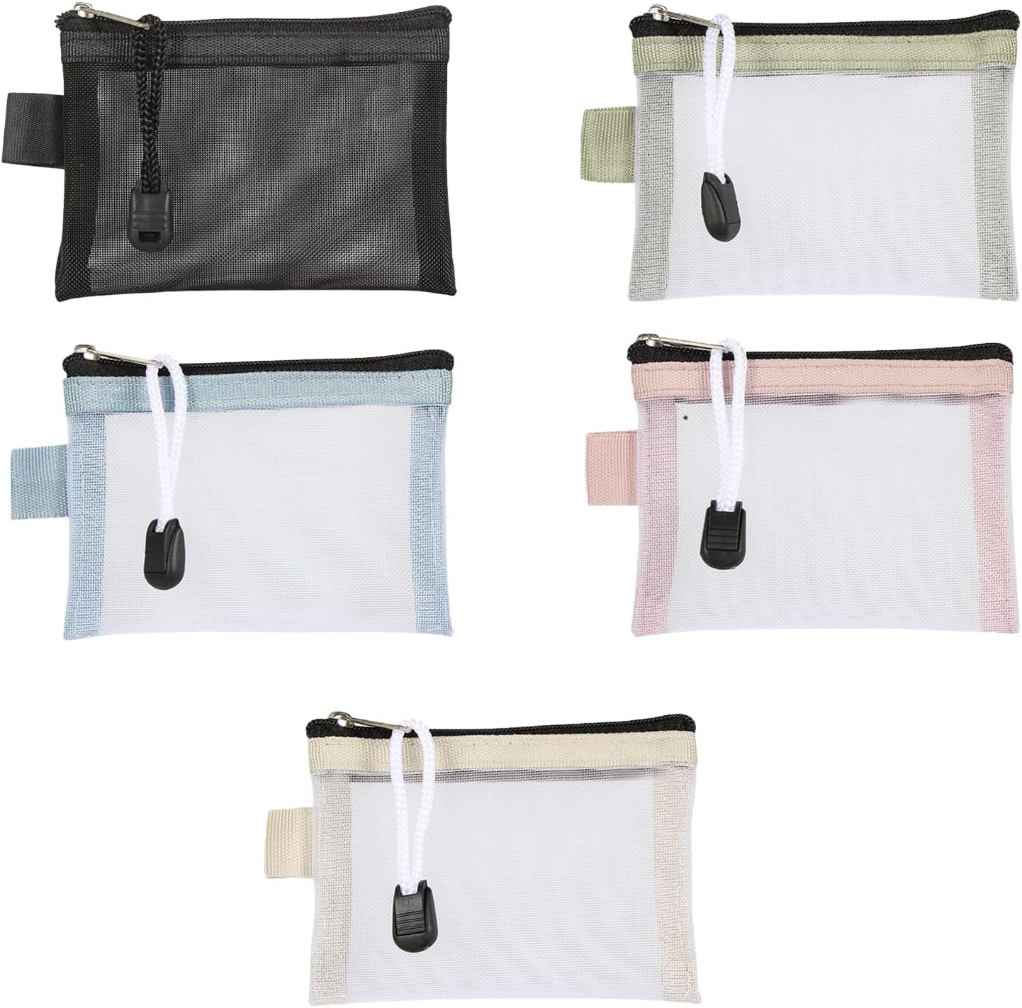 Pack of 5 Mini Bags, 7.5 X 11 Cm, Mini Cosmetic Bag with Zip, Transparent Mesh Storage Bag, for Storing Small Items, Keys, ID Card, Bank Card. image number 3