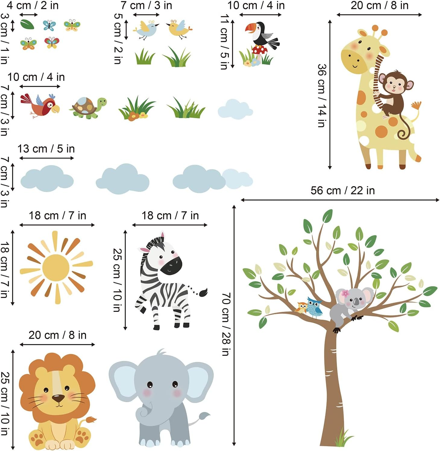 Decalmile Forest Baby Animals Wall Decals Elephant Lion Giraffe Wall Stickers Baby Nursery Kids Room Daycare Wall Decor image number 2