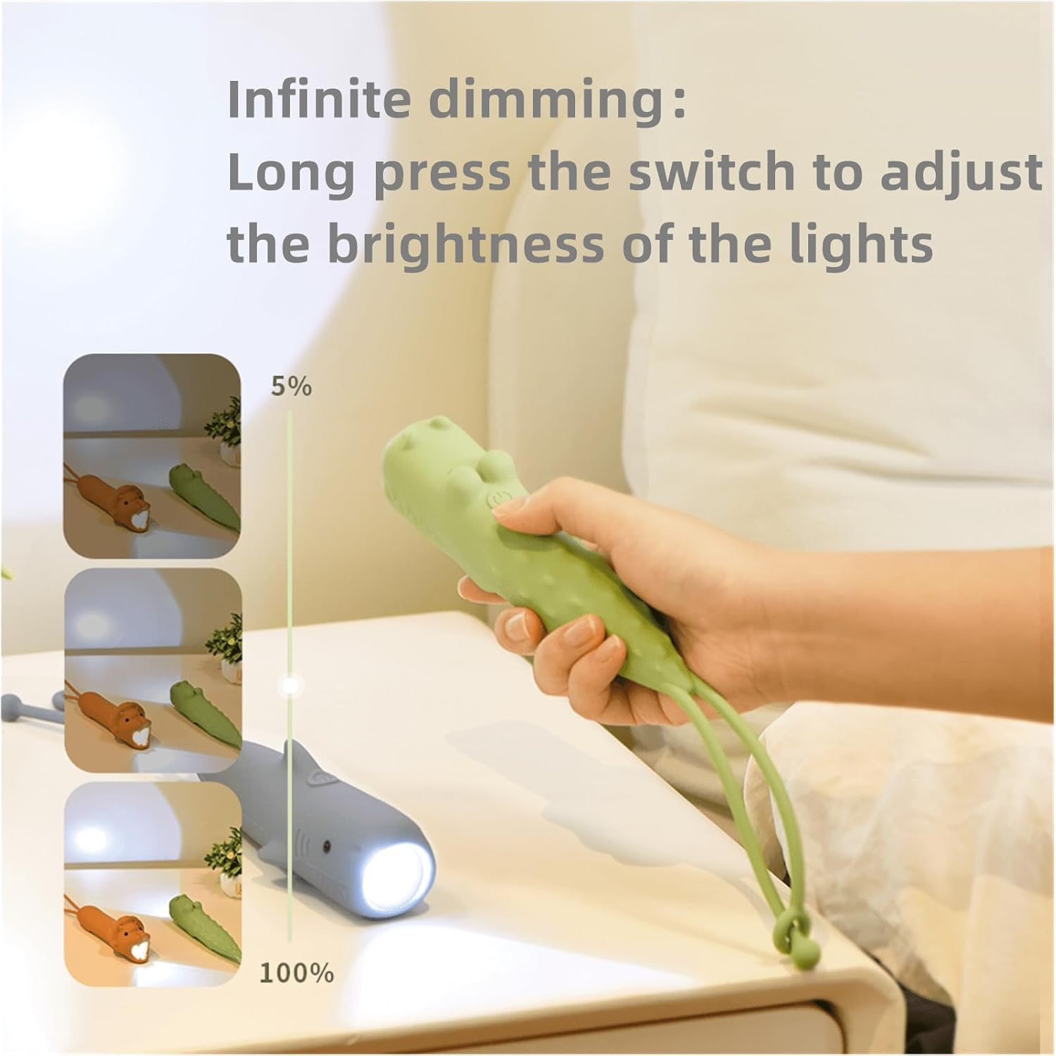 Silicone LED Flashlight,Rechargeable Cute Animal Shaped Silicone Kids Flashlight,Crocodile Flashlight,Gifts for Camping Essentials Gear,Birthday,Christmas and New Year