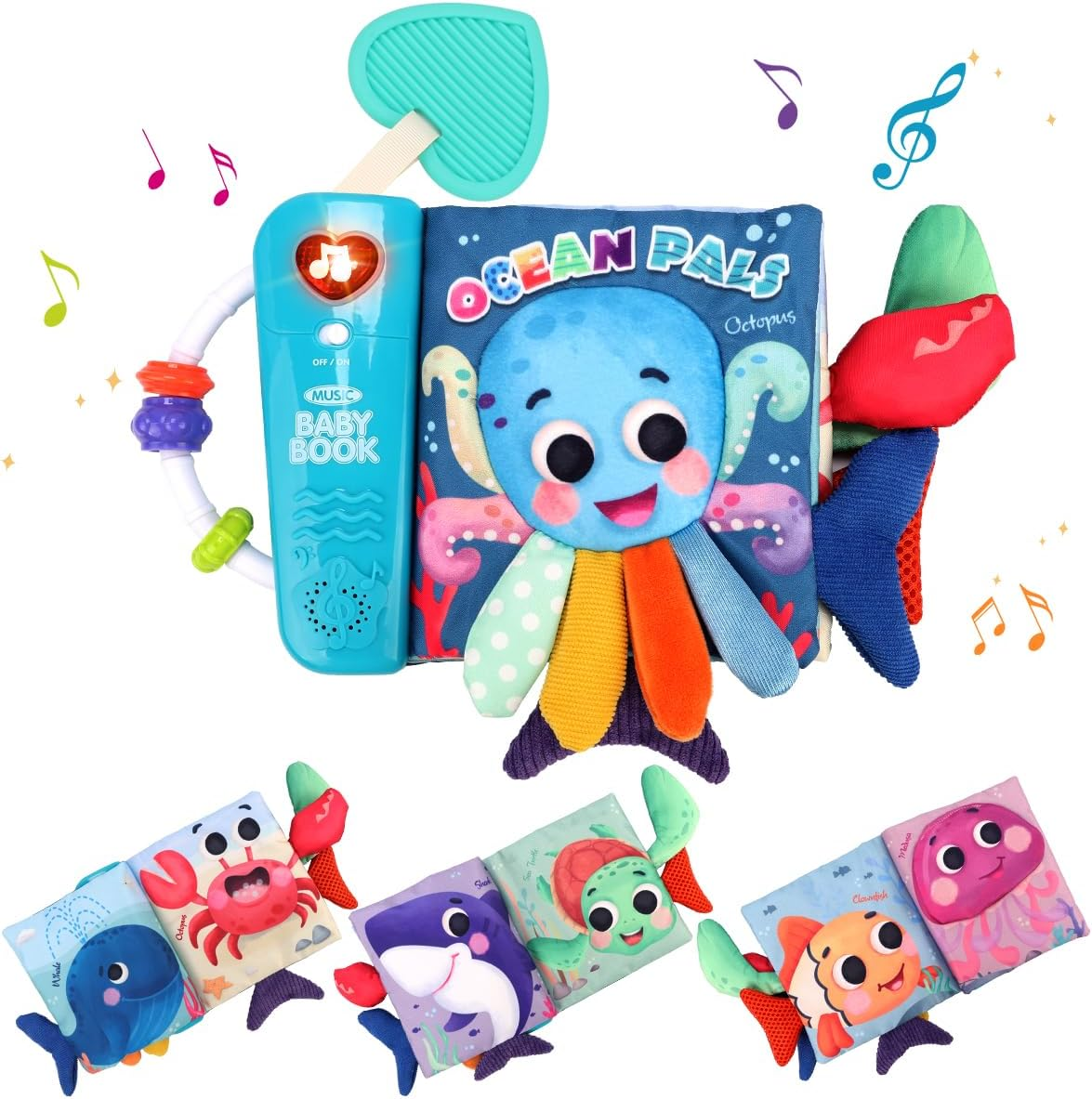 REMOKING Baby Books Toys - Touch & Feel Tummy Time Sensory Soft Books for Baby Infant 0 3 6 9 12 Months,Musical Toys with 3D Tails,Mirror,Beads,Baby Birthday,Early Learning Gifts image number 6