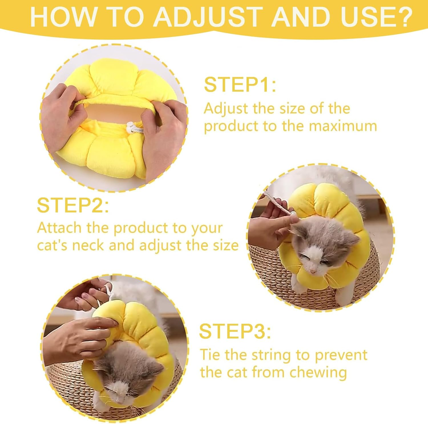 Cat Collar, Cat Collar, Adjustable Collar, Cat Collar for Cats, Small Dogs, after Surgery, Soft Sunflower Cat Recovery Collar, Collar Cone (S) image number 2