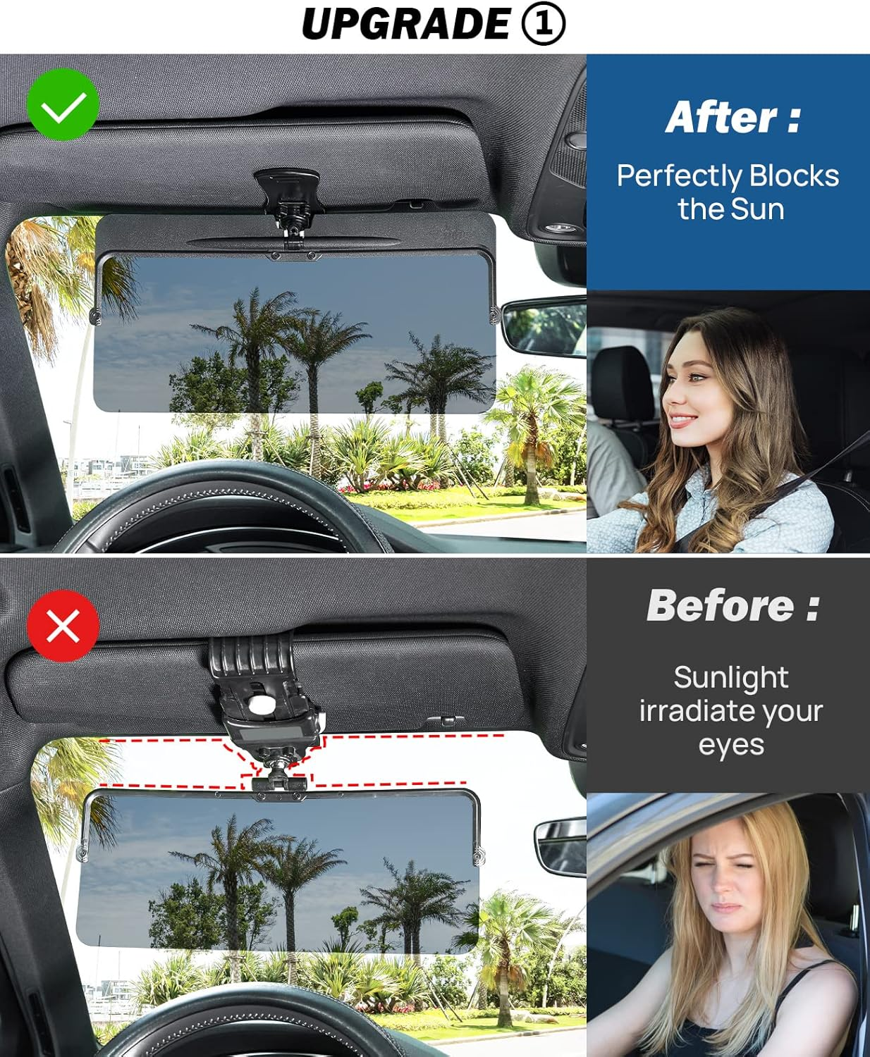 JOYTUTUS Sun Visor for Car, Universal Anti-Glare Polarized Sun Visor Extender Easy to Install, UV400 Car Visor Extension Protect from Glare/Uv Ray/Stray Light, Safe Driving for Car