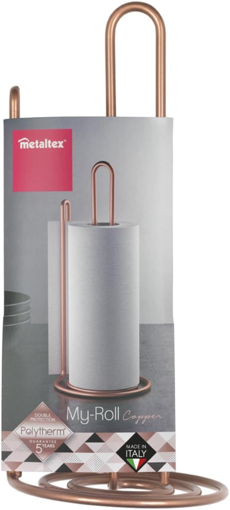 Metaltex Kitchen Roll Holder, Steel, Copper, 15 X 15 X 32 Cm image number 1