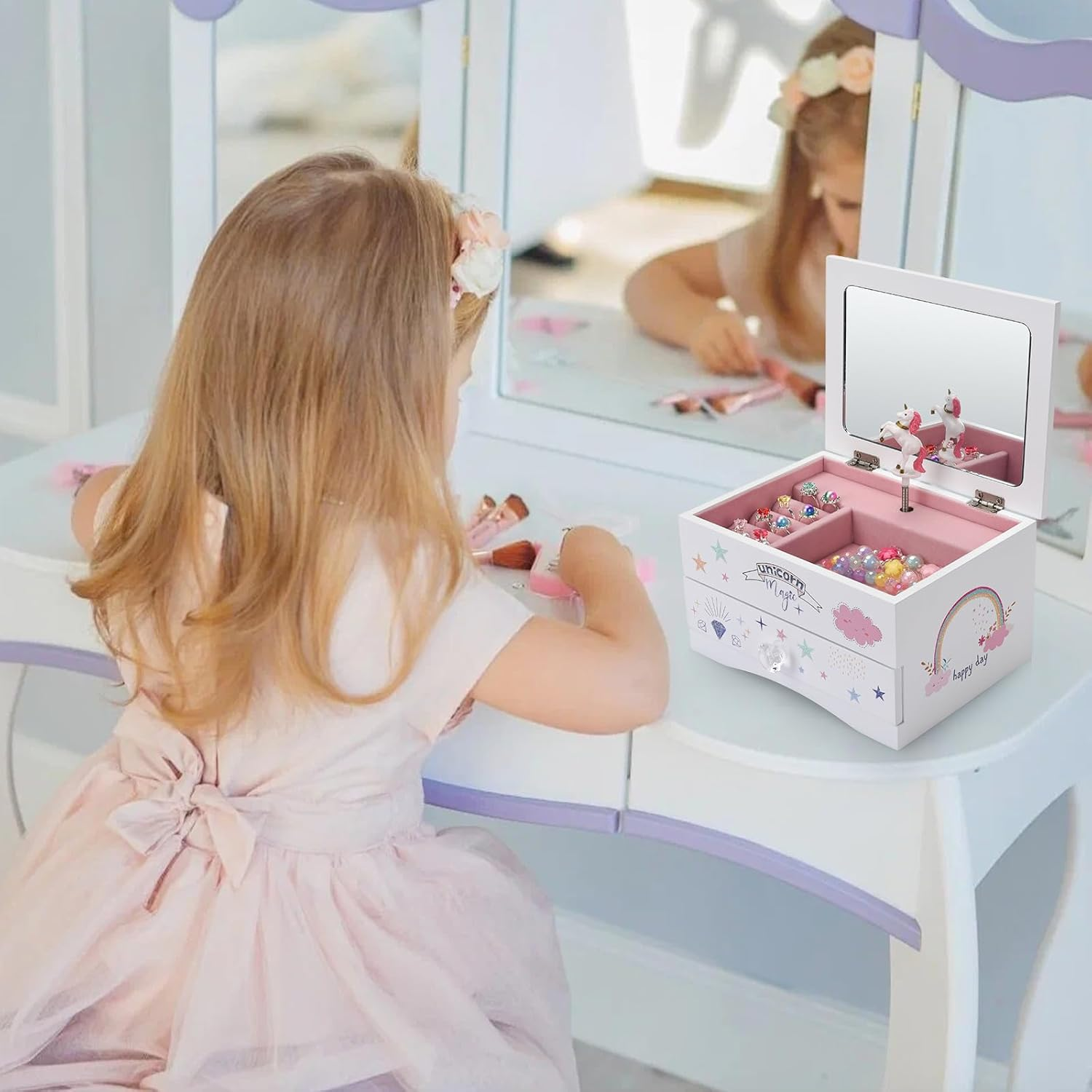 Aliz Unicorn Music Jewelry Box for Girls and Teens - Wooden Jewelry Storage Box with Glittery Unicorn Design - Charming Room Decor and Childhood Memories Keepsake Box (Magic Unicorn) image number 1