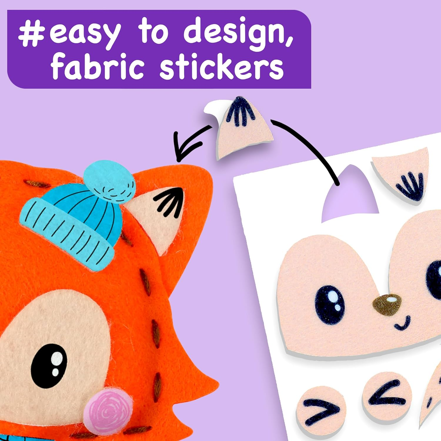 EZCRA Easy Arts and Crafts for Kids - No Mess Sewing Kit for Kids - 8 Easy to Do Animal Sewing Projects - Fun Fabric Stickers - Tools with Instruction - Gifts for Boys and Girls Age 4,5,6,7,8 image number 2