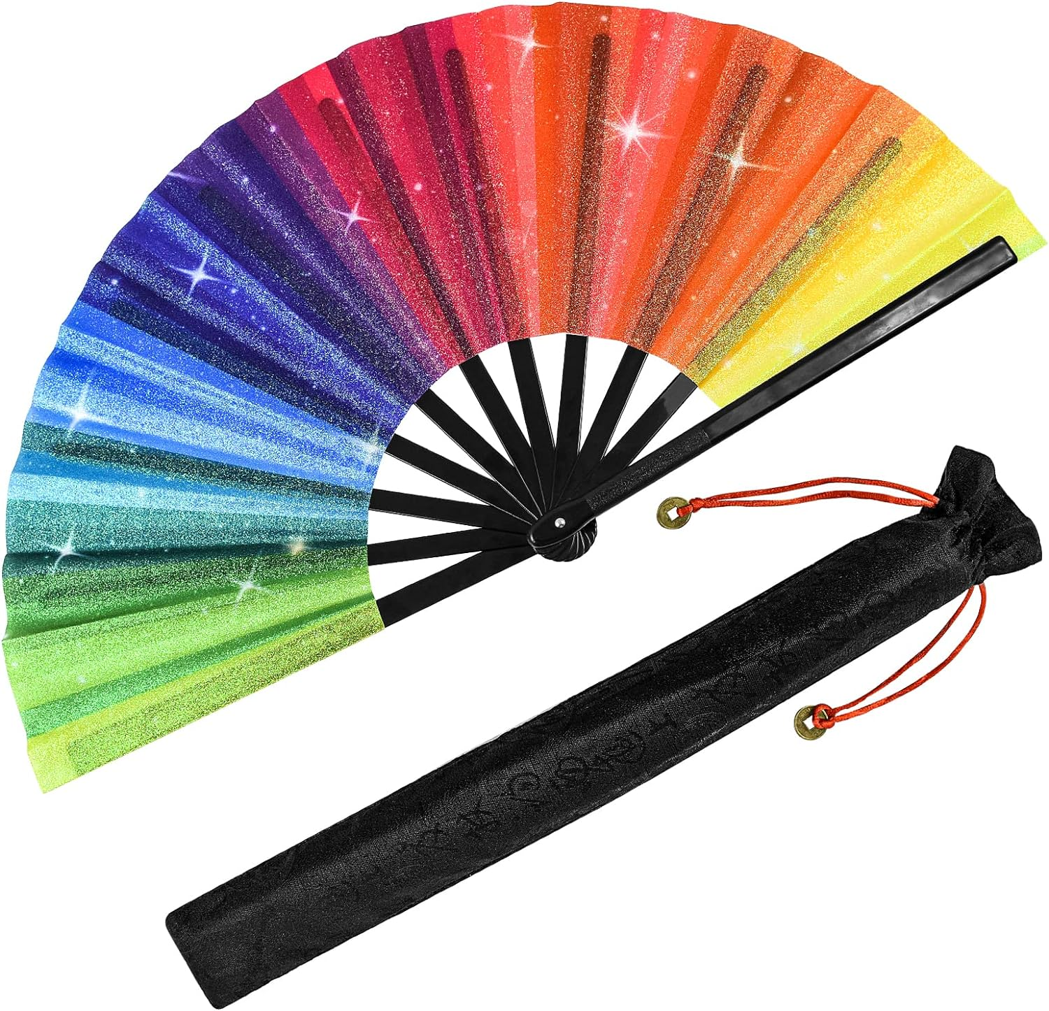 2 Pack Silk Folding Fans, Black Classic Handheld Fan 8.2In Small Hand Held Bamboo Fabric Chinese Vintage Hand Fans with Case for Dance, Performance, Wedding, Cosplay, Decorations, Party Favor, Gift