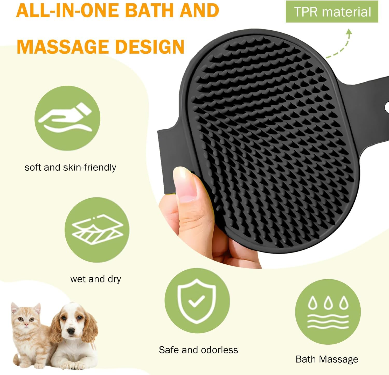 TORMEN 2 Pcs Dog Bath Massage Brush, Dog Grooming Brush,Rubber Grooming Brush with Adjustable Handle for Dogs and Cats, Soft, Gentle & Skin-Safe for Long & Short Hair (Black) image number 3