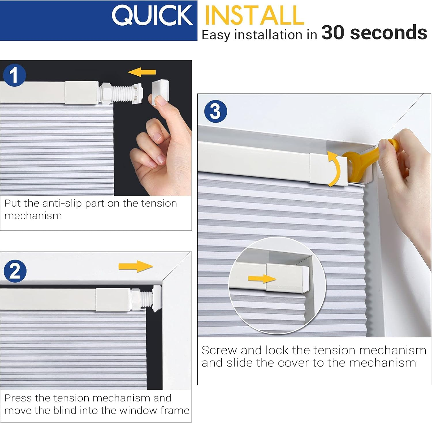 Lazblinds Cordless Cellular Shades No Tools No Drill Blackout Cellular Blinds for Window Size 27" W X 64" H, Dark Coffee