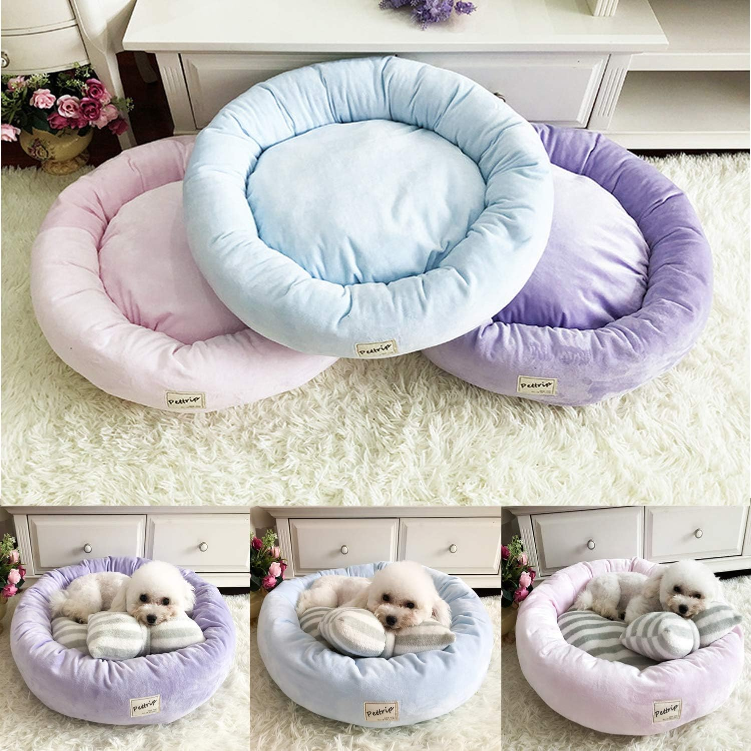 PETCUTE Dog Bed Cat Bed Washable Dog Sofa round Cushion Bed Faux Suede Pet Bed for Large Medium Small Dogs Cats (M-55 X 15 Cm, Pink) image number 6