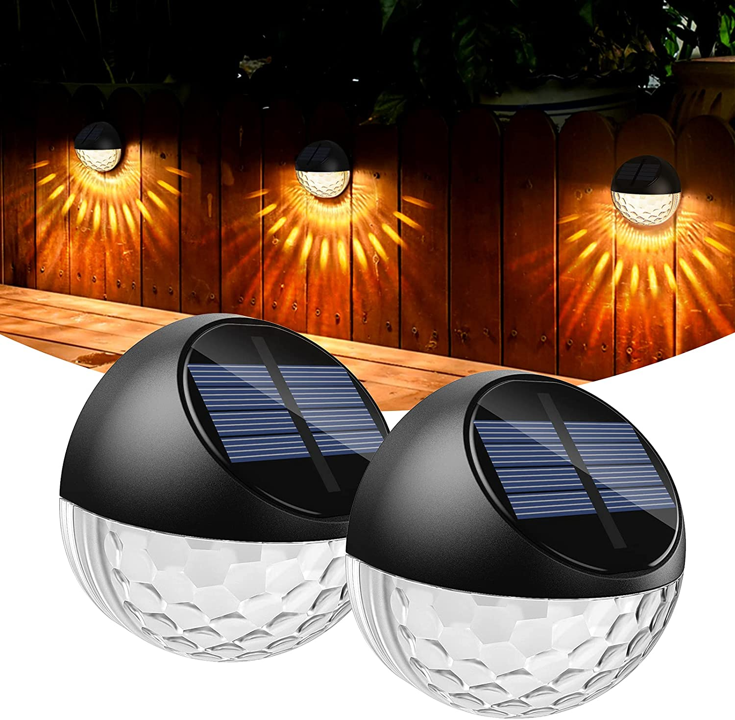 Quntis Solar Light Outdoor 2Pack,Ip65 Waterproof Solar Fence Lights,Auto On/Off LED Solar Lights,Warm White Light Solar Deck Wall Lights for Garden Post Patio Yard Stairway Path Porch image number 3