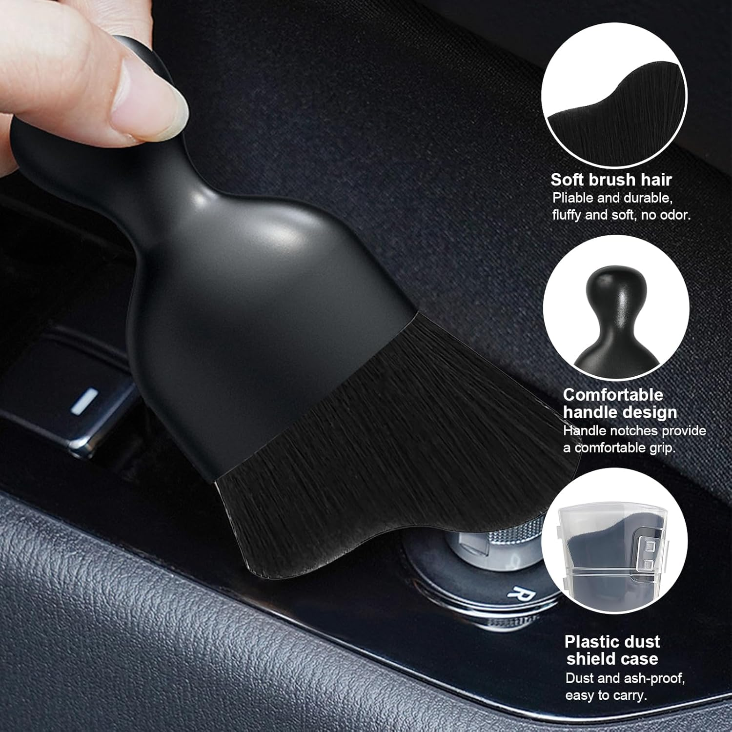 Car Detailing Brush, Curved Soft Bristles Auto Removal Dust Collectors, Universal Vehicle Dashboard, Air Conditioner Vents, Interior Cleaning Tool Accessories (2PCS) (Black) image number 5