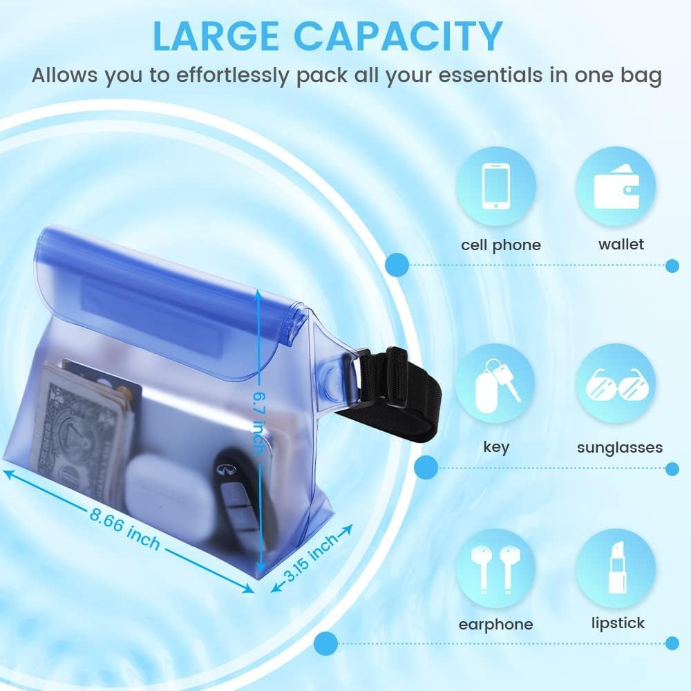 ETHEL 2-Pack Waterproof Pouch with Waist Strap &ndash; Transparent Screen Touchable Dry Bag for Phone Valuables &ndash; Perfect for Swimming, Snorkeling, Boating, Fishing, and More (Blue & Black) image number 1