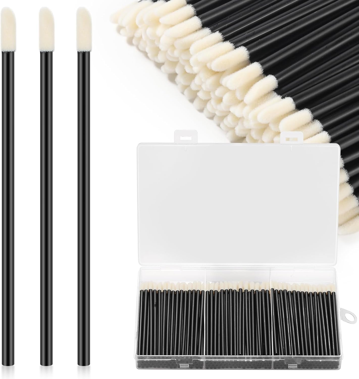 GEMSANVA 240 Pieces Disposable Lip Wands Lip Brushes,Lipstick Applicator Brushes Lip Gloss Wand,Soft Lint Free,Eyes & Lips Makeup Applicator Wands Tools（Black）