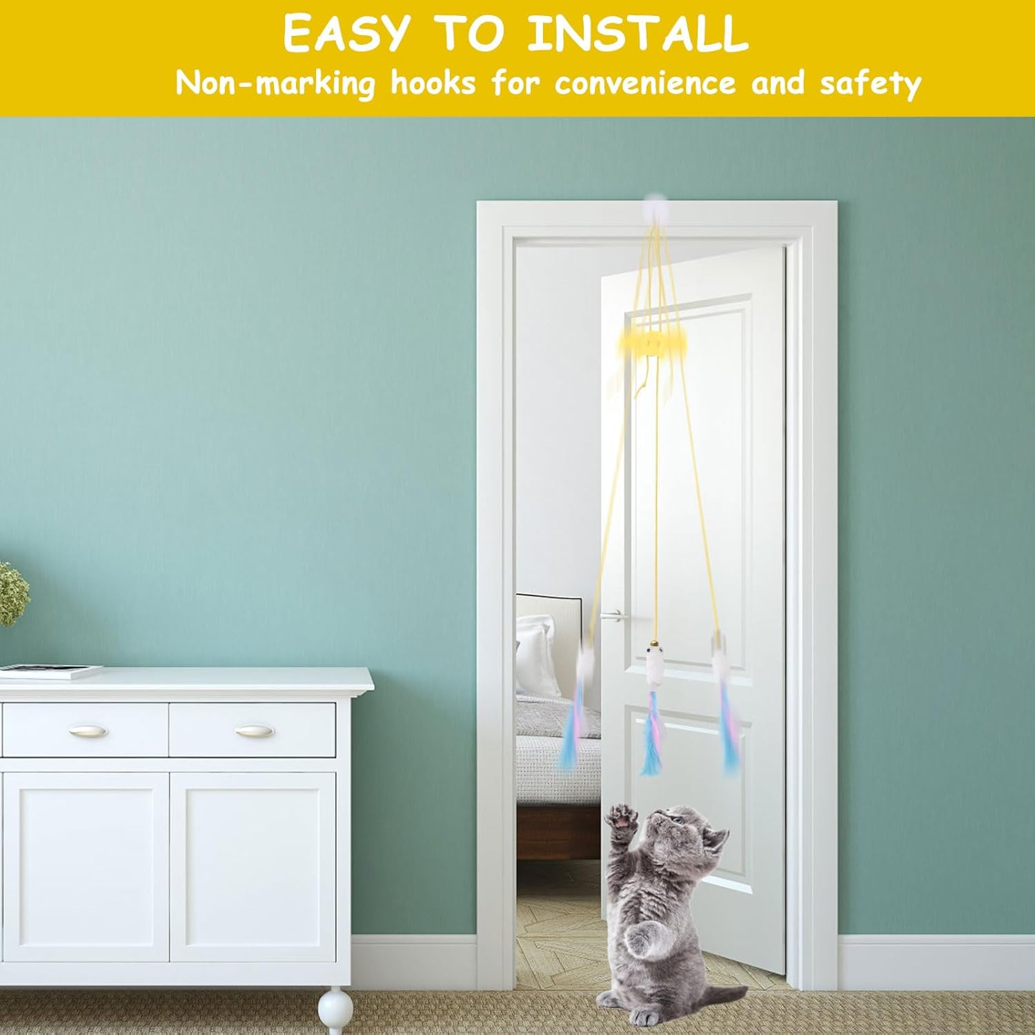 TNSLAND Interactive Cat Toy, Pack of 8 Cat Toy, Self-Employment Hanging Door Frame, Hanging Cat Toy with Bell and Feathers Teaser for Kittens Chase image number 1
