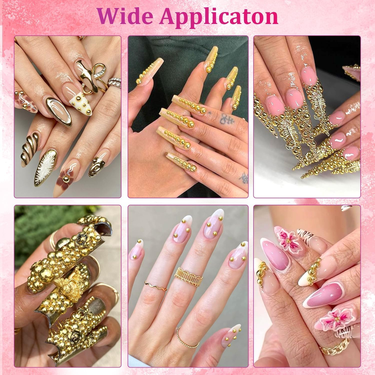 Flat Back Half round Gold Nail Charms and Gems with Multi-Size Pearls for DIY Nail Art Design and Crafting - Geiwogwc image number 2