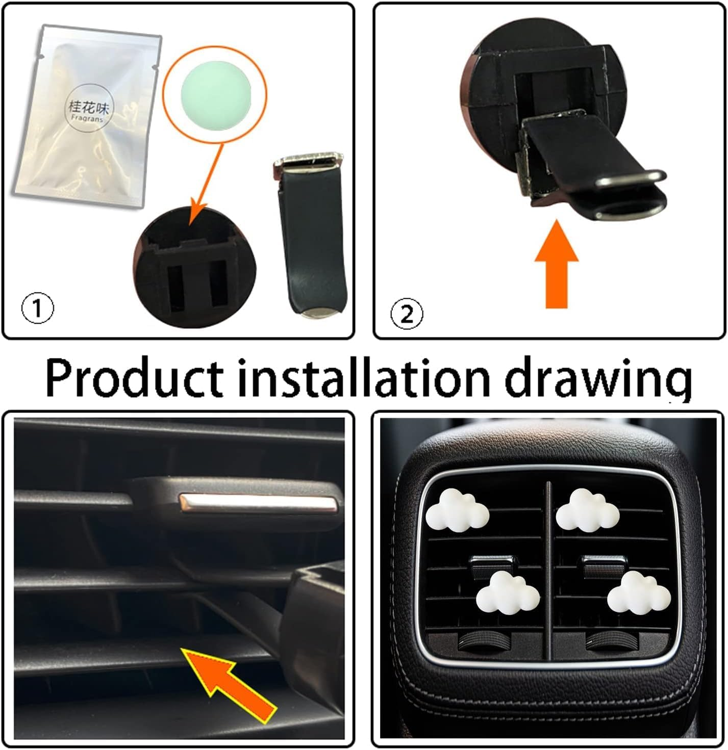 4 Pcs Cloud Air Vent Clips, Cute Cloud Car Unscented Air Fresheners Vents Clips Funny Car Diffuser Vent Clips Car Interior Decor Charm Cute Car Accessories Car Decoration image number 3