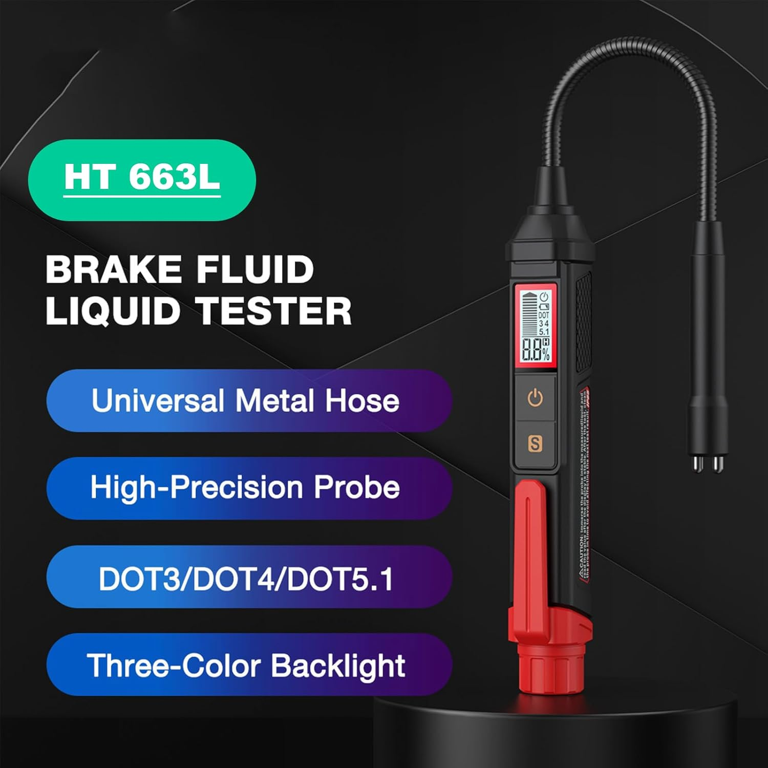 HT663L Brake Fluid Digital Tester with Sound and Light Alarm, Brake Fluid Liquid Tester Pen for DOT3/DOT4/DOT5.1, Hydraulic Fluid Liquid Oil Moisture Analyzer image number 5
