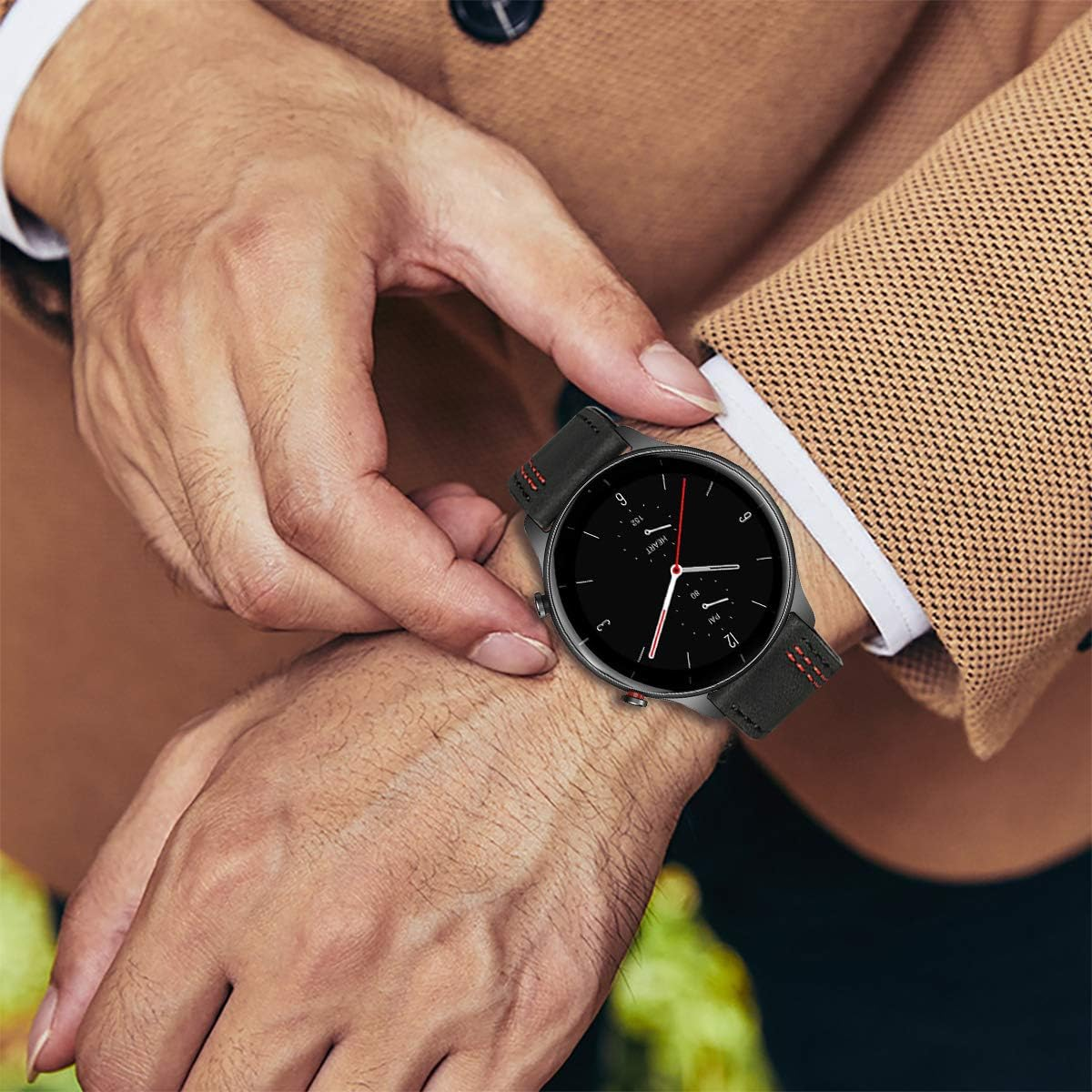 Trumirr Replacement for Amazfit Balance/Amazfit Bip 5/Amazfit GTR 4/GTR 2E Leather Strap, 22 Mm Double Colour Genuine Leather Watch Strap Sports Replacement Strap for Amazfit GTR 2E/Gtr 47 Mm/Amazfit - Black image number 2