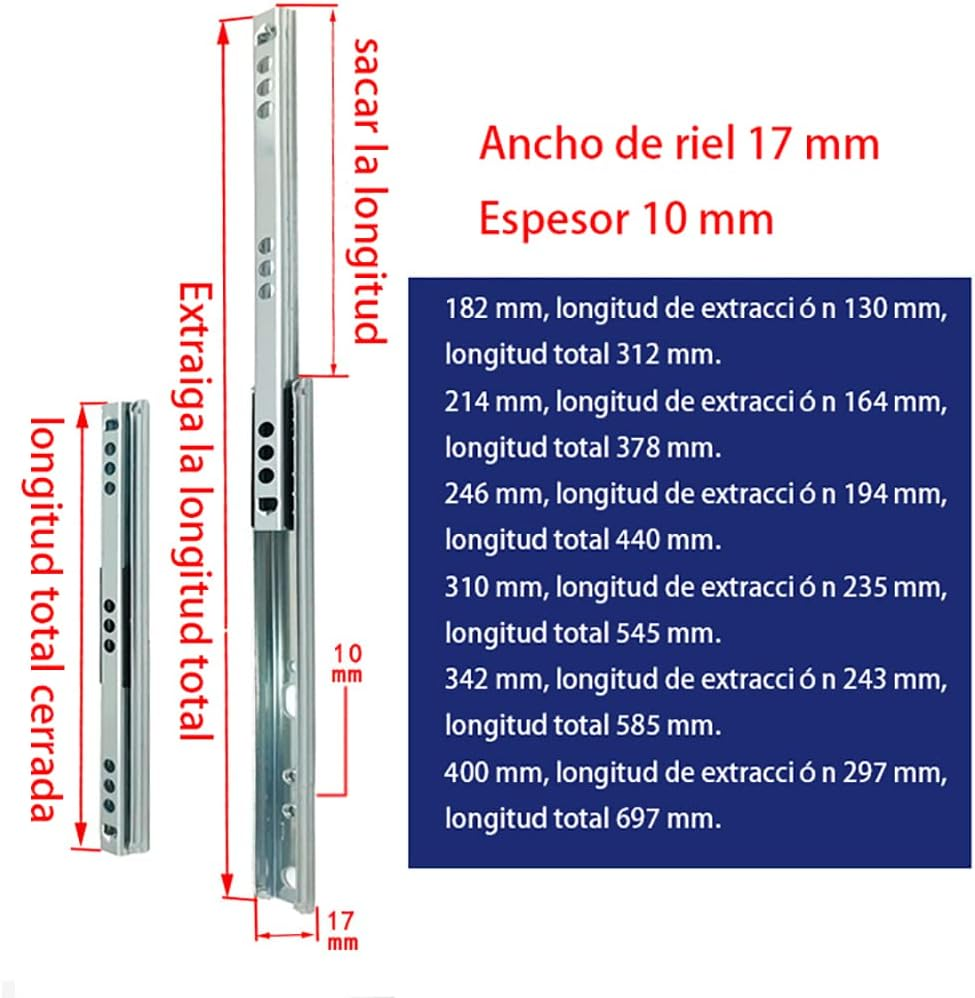 Drawer Runners, 1 Pair Ball Bearing Metal Drawer Runners 17Mm Wide Furniture Drawer Runners (246Mm Length) image number 5