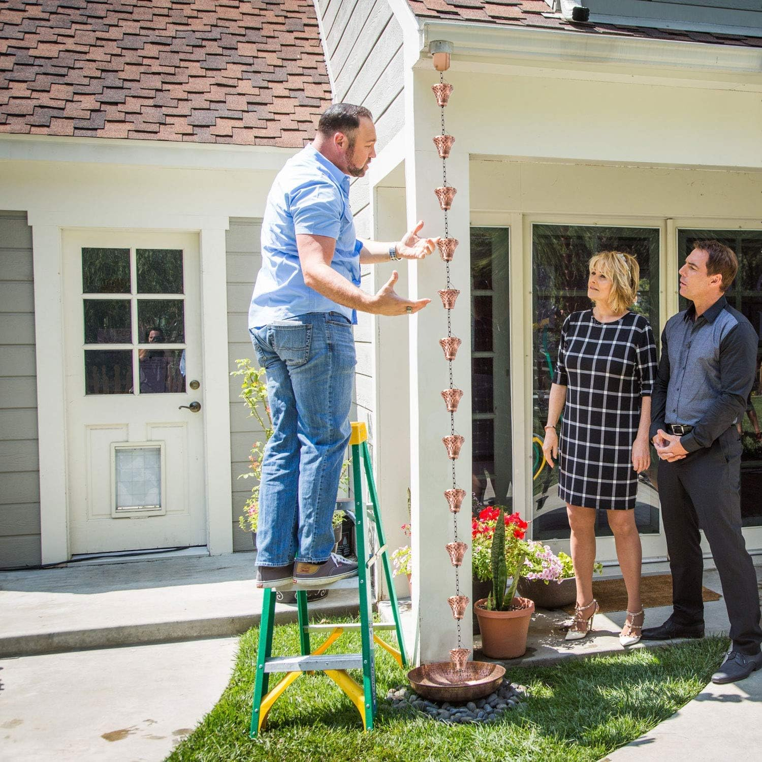 LEPTALINA 8.5FT Antique Copper Colored Iron Rain Chains for Gutter and Rain Barrel | Rust-Resistant Plated Garden D&eacute;cor Rain Chain for Downspout | Bonus Rain Chain Gutter Adapter