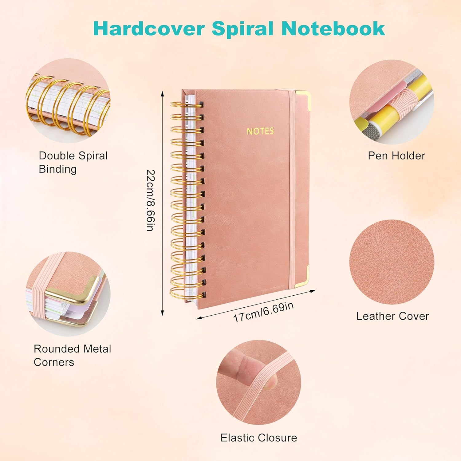 JUNART A5 Hardcover Spiral Notebook Journal with 5 Removable Subject Divider Tabs, 6.7"X8.6" Large 300 Pages College Ruled Notebook,180&deg; Flat Lay,100 GSM Thick Paper for Office, Home & School(Pink) image number 5