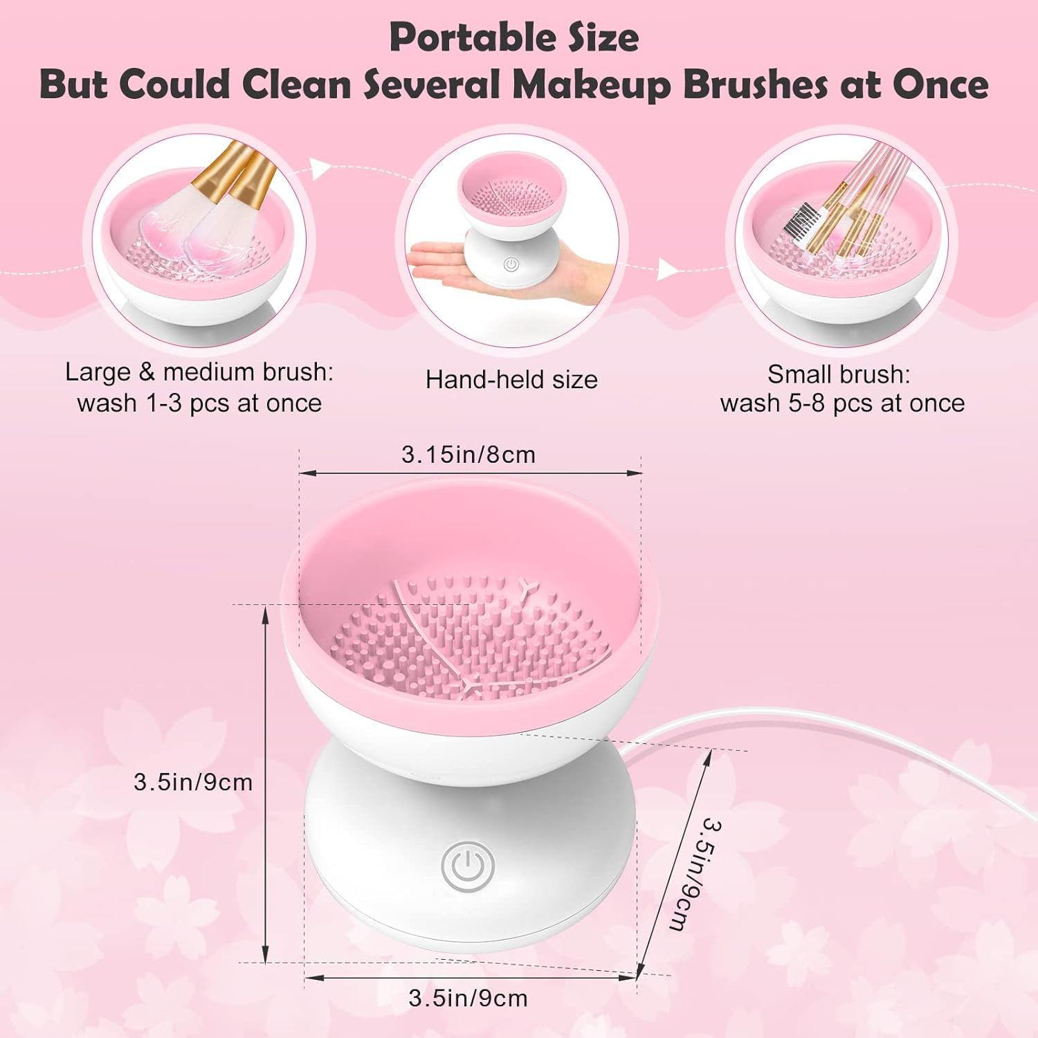Electric Makeup Brush Cleaner Newest Design, Luxiv Wash Makeup Brush Cleaner Machine Fit for All Size Brushes Automatic Spinner Machine, Makeup Brush Beauty Blender Cleaner (White+Pink)