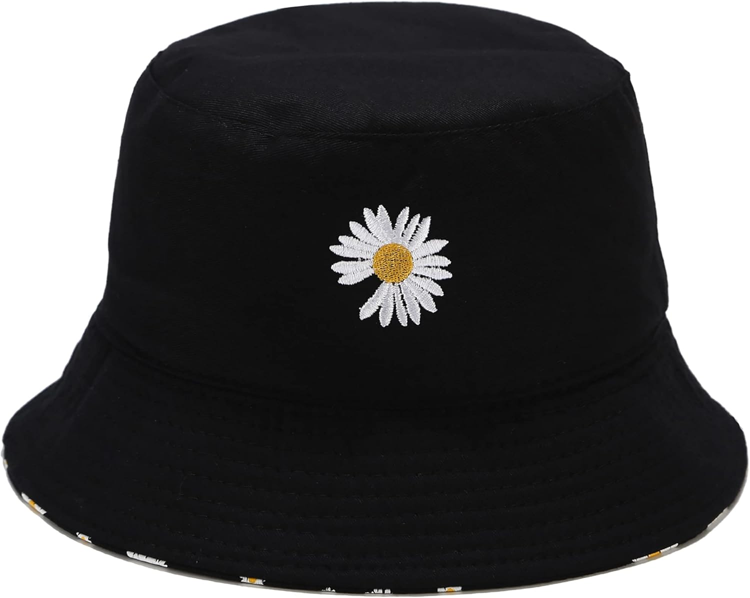 Flower Embroidery Hat Summer Travel Bucket Reversible Full Flower Beach Sun Hat Vistor Outdoor Cap