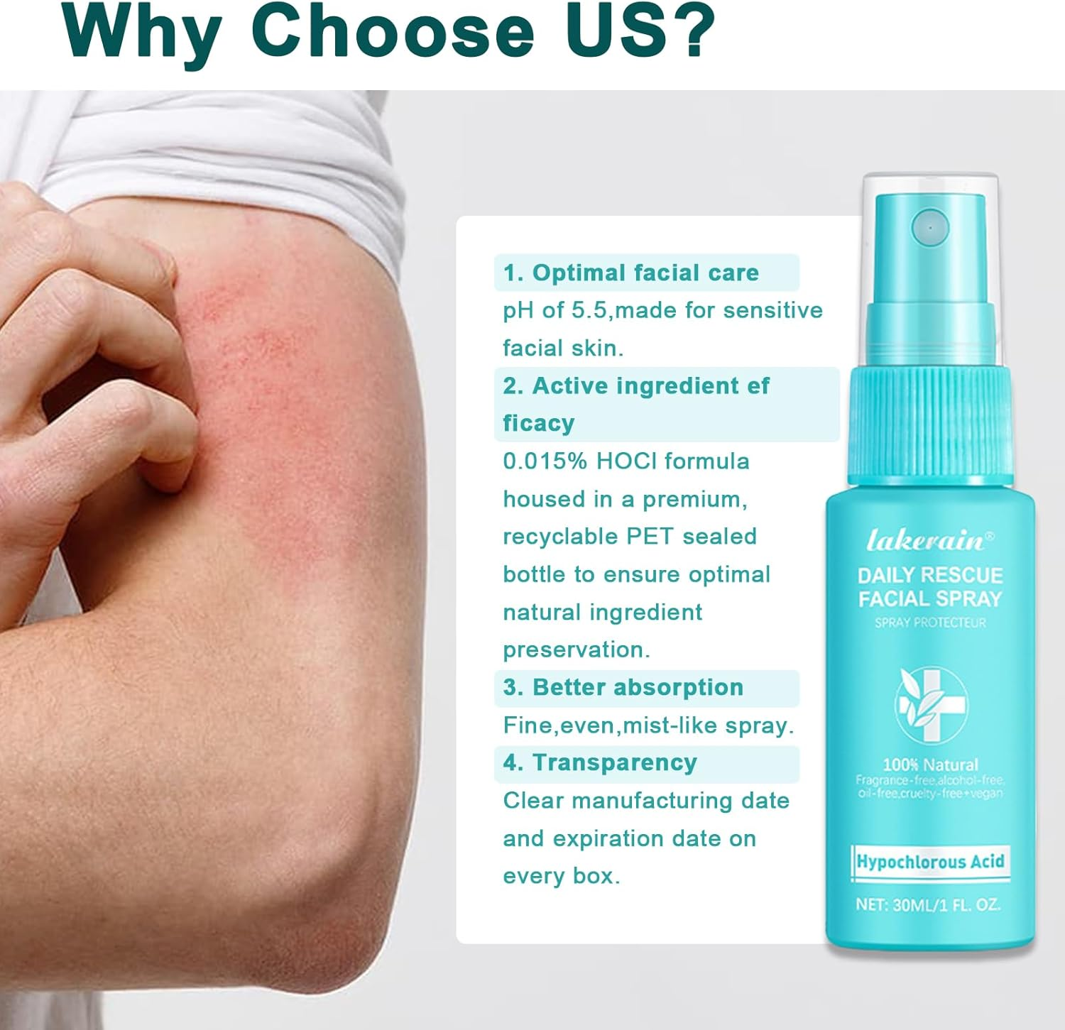 Hypochlorous Acid Face and Skin Spray,30Ml Soothing Facial Spray Face Toner, Hypochlorous Acid Spray for Red and Swollen Skin, Broken Skin Calming Emulsion for Sensitive Skin image number 2