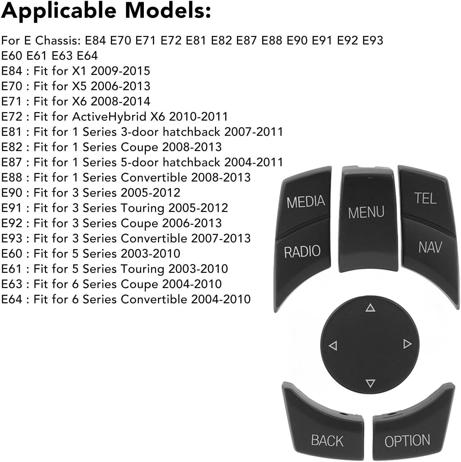 Grcfumo 6Pcs Car Multimedia Control Button, Media Button Remote Control, Car Center Console Touch Knob Button Cover for E70 X5 2006‑2013 (Matte Black)