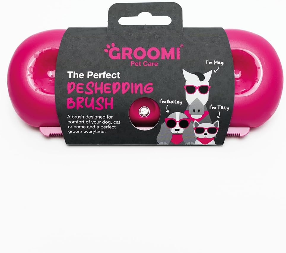 Groomi Deshedding & Grooming Brush for Dogs, Cats, Horses & Rabbits - Gentle & Effective Pet Grooming Tool, Wide Shallow Comb, Smooth Groomer for Cats, Dogs and Horses, Grooming Comb - Pink image number 3